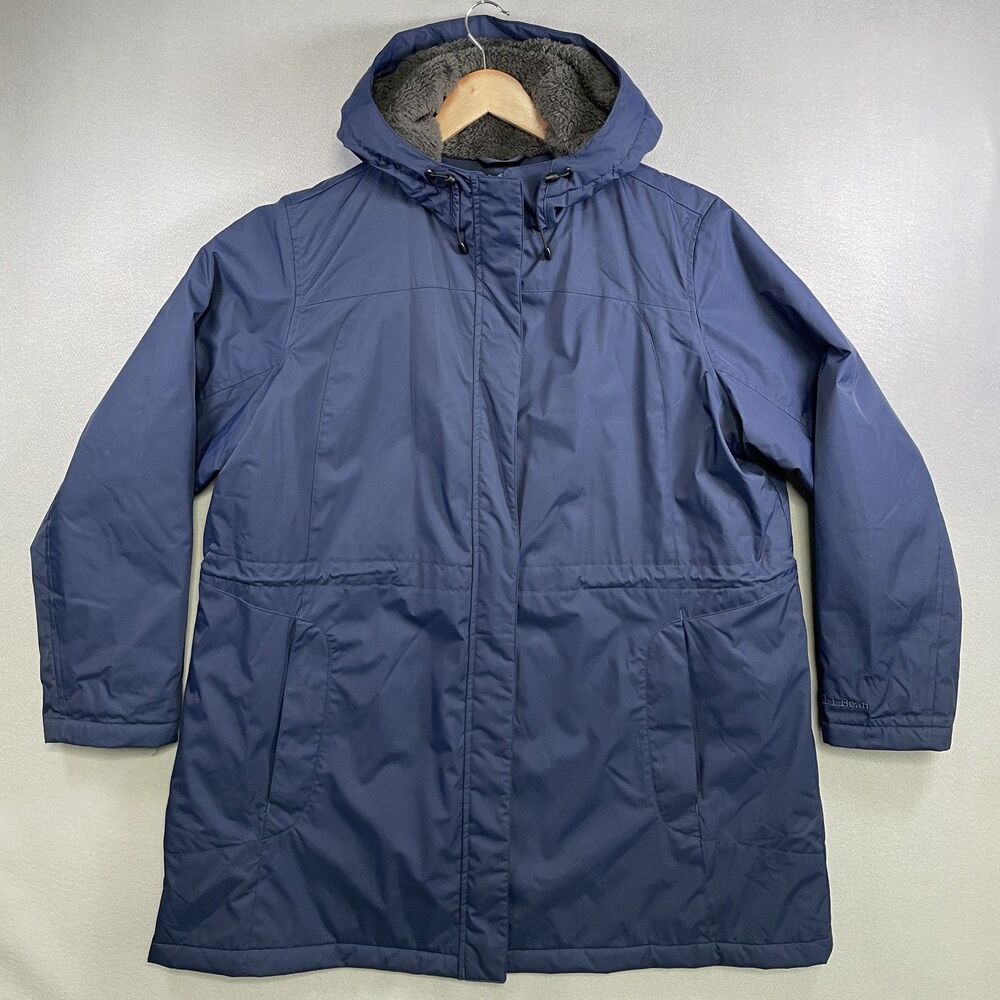 LL Bean Winter Warmer Coat Jacket  Blue Hooded Quilted Parka Nylon Women Plus 2X